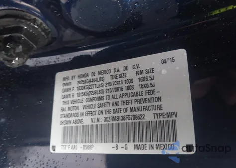 2015 Honda Cr-V Lx from USA, damaged, VIN 3CZRM3H38FG708622